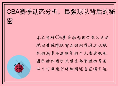 CBA赛季动态分析，最强球队背后的秘密